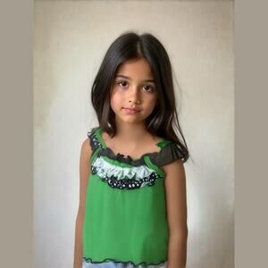 Loves‎ Me Not Girls Tank Top Sz 4T Green Navy Blue White Ruffles Flutter Soft